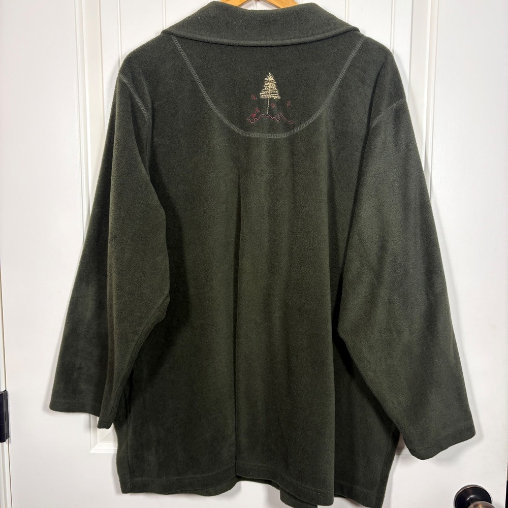 Forest Green Fleece Button Up Embroidered Jacket Plus Sz 22-24 Fall Transition - Picture 7 of 9